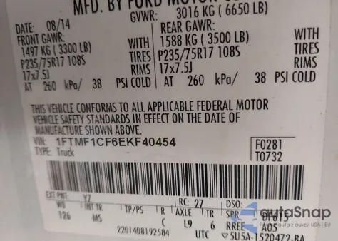 2014 Ford F-150 Xlt from USA, damaged, VIN 1FTMF1CF6EKF40454